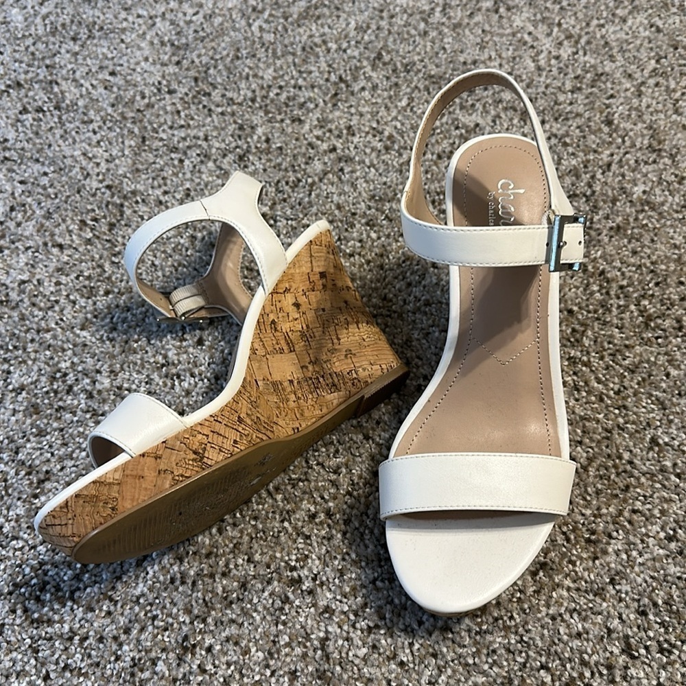 Charles by Charles David White & Cork Sandals, Size 7M, Like New